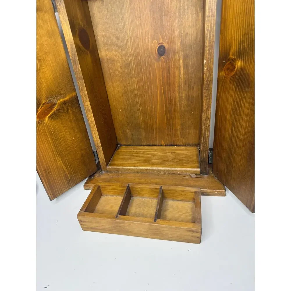 Large Vintage Wooden Jewelry box with drawer and hangers double doors